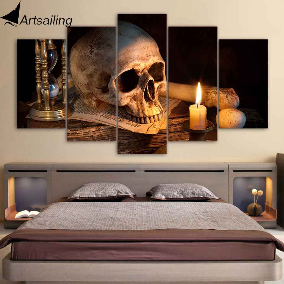 5 парче платно уметност HD печати апстракт черепот сликарство ѕид уметнички слики за дневна соба дома декор бесплатен