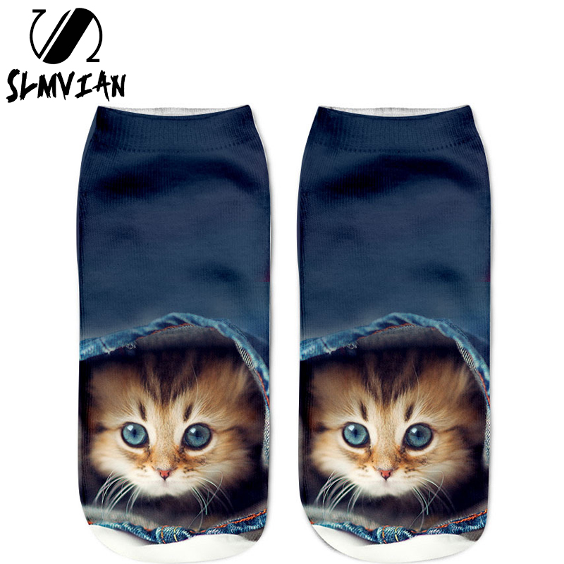 SLMVIAN трговија на Големо 3D Животинско Мачка Печатени Чорапи За Мажи Жени Симпатична Унисекс Глуждот Чорапи Жените