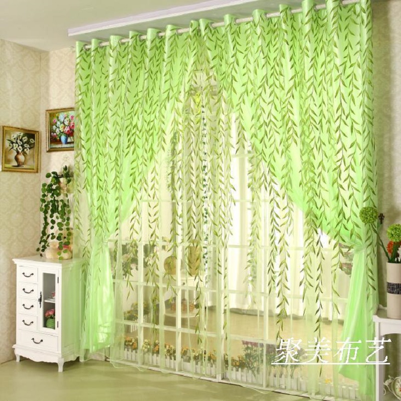 Пастирски Прозорец Завесите во Собата за Дневна Соба Отпечатен Зелен Врба Завеси за Спалната соба (1 КОМПЈУТЕР Завеса
