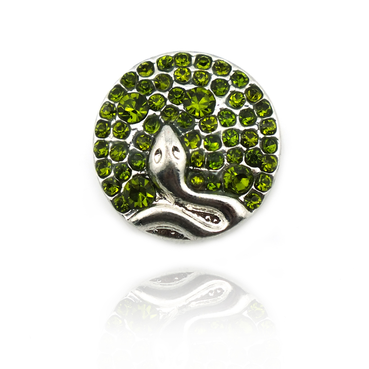 Ново! На мало со Висок Квалитет Мода Меѓусебно Зелена Кристал Метал Змија Ѓумбир Snap Копчето за Нараквица Додатоци