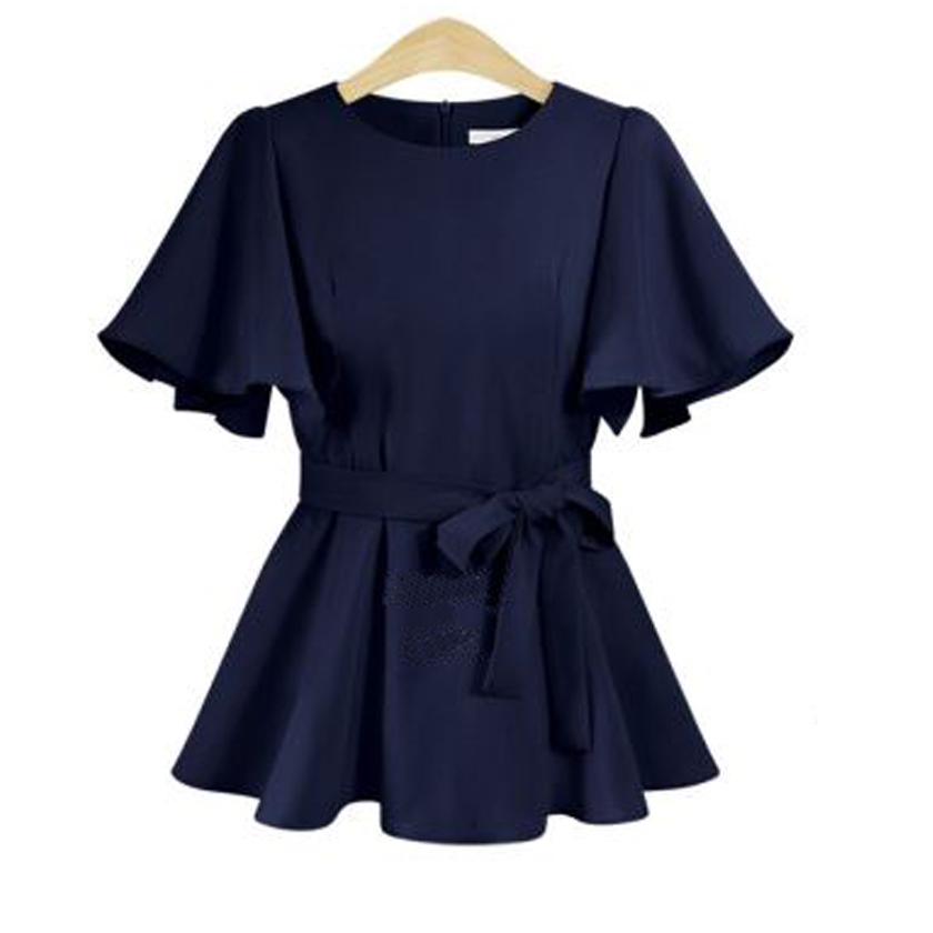 Плус Големина XL-5XL Жените Пеперутка Ракави Блузи 2018 Нова Мода Лето Секојдневен О-Вратот Чипка Лак Солидна Боја Блузи