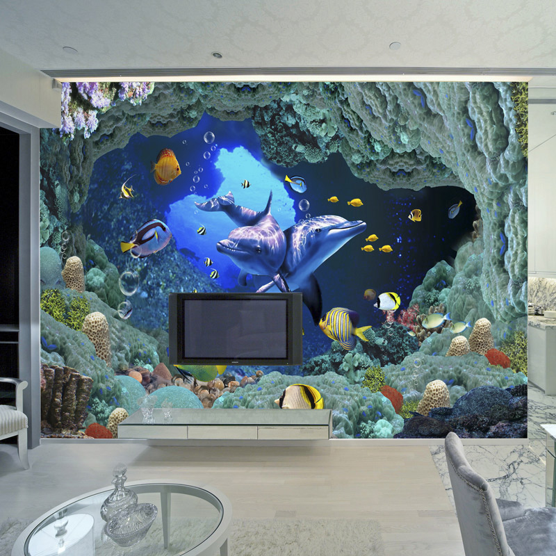Сопствени 3D Фото Позадина Подводниот Свет Ѕидното Сликарство Позадини За Дневна Соба и Спалната соба на Децата Соба