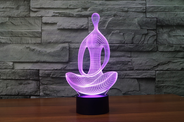 Јога Стил 3D LED Ноќ Светлина Акрилик 7Colors Менување на Медитација Спалната соба Лава Светилка Новина Декорација Ноќ
