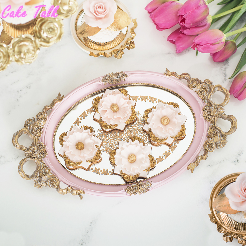 Европската гроздобер огледало торта фах враќање на античките десерт плоча розова боја/бела шминка за Складирање чоколадо