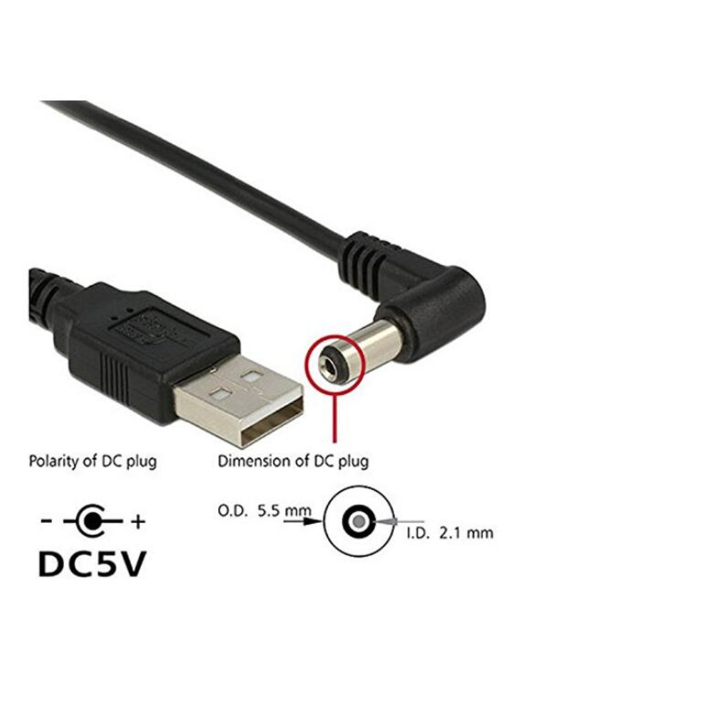 USB 2.0 Тип Машки на Десна Аглеста 90 степени 5.5 x 2.1 mm DC 5V Моќ Plug Барел Конектор за Полнење Кабел 1m