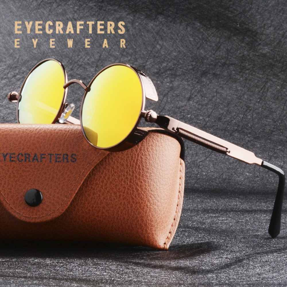 Сребро Сини Круг Поларизирани Очила За Сонце Готски Steampunk Очила За Сонце Mens Женска Мода Ретро Гроздобер Бренд Дизајнер