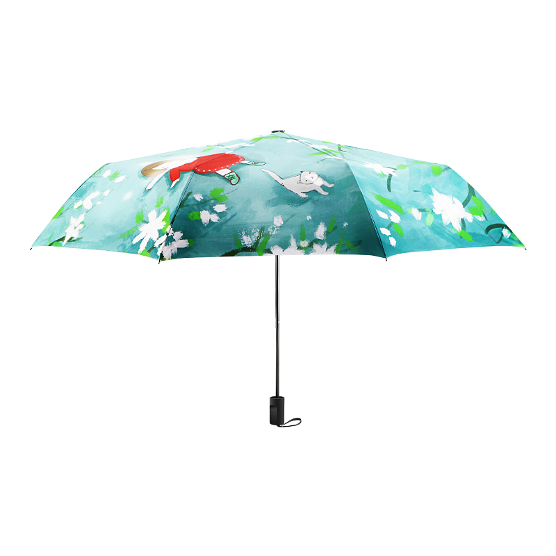 Национален Стил Begonia Цвеќиња Шема Жените Дожд Сонцето Чадор 3 Виткање 8 Rib Sunshade Ветер Отпорни Рамка Дама Чадори