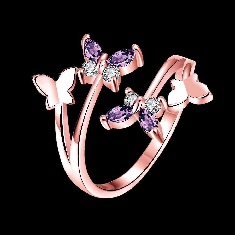 KITEAL лето стил Златна боја Ангажман прстени за женски пурпурна циркон пеперутка bague femme коска