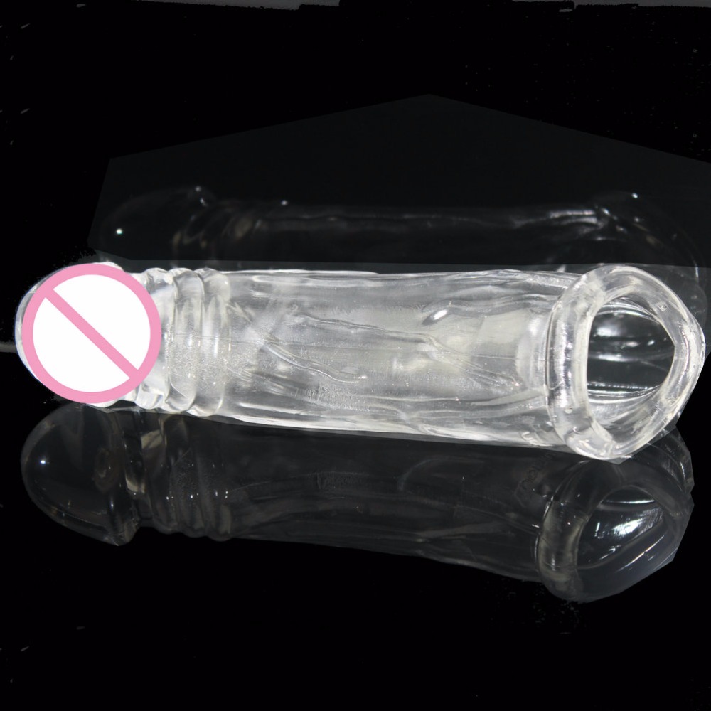 Транспарентен кристал пенисот ракав кондом обновливи Двојна петел прстен секс играчки Машкиот пенис ракав extender за