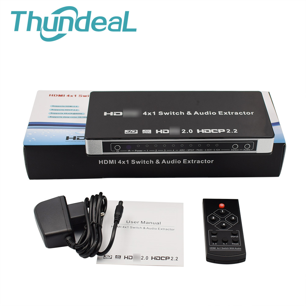 ThundeaL HDMI 2.0 4 1 HDMI Префрлите Аудио Extractor за XBOX DVD ТВ 4x1 2.0 HDMI ™ Switcher 4K 60Hz 3D ЛАК Видео Аудио