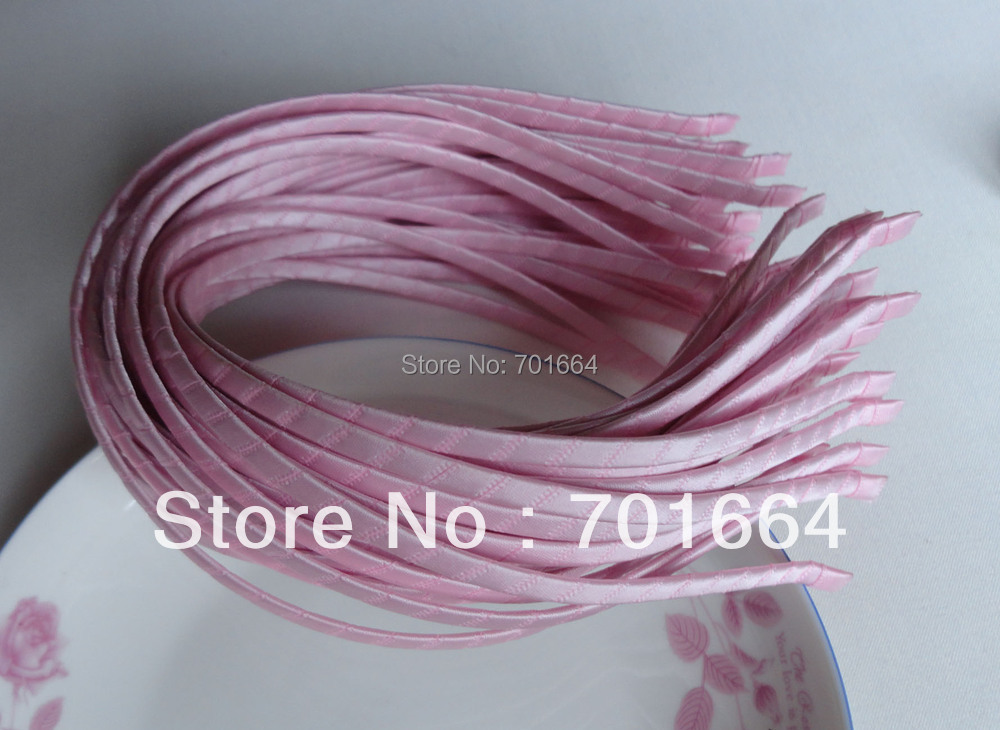 10PCS 5mm светло розова сатен лента завиткани обичен метал коса headbands,Сребро headband внатрешно,ЗДЕЛКА за РЕФУС
