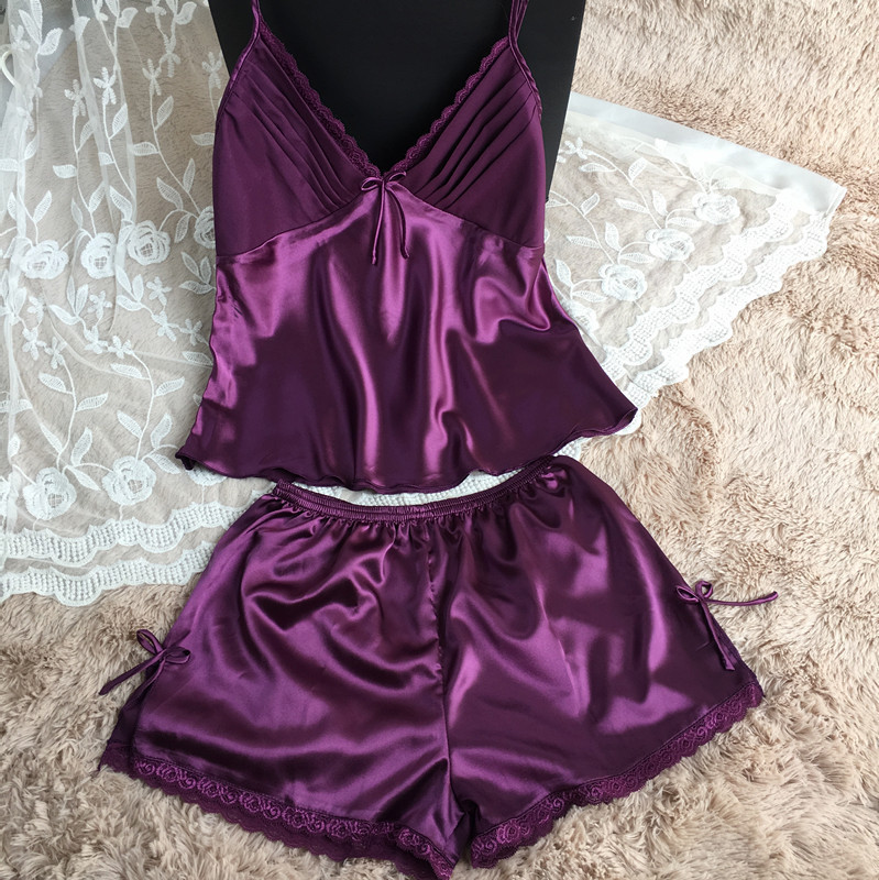 Најдобра Продажба На Секси Женска Sleepwear Nightgown + Кратки Панталони Две Парчиња Долна Облека Поставите Свила