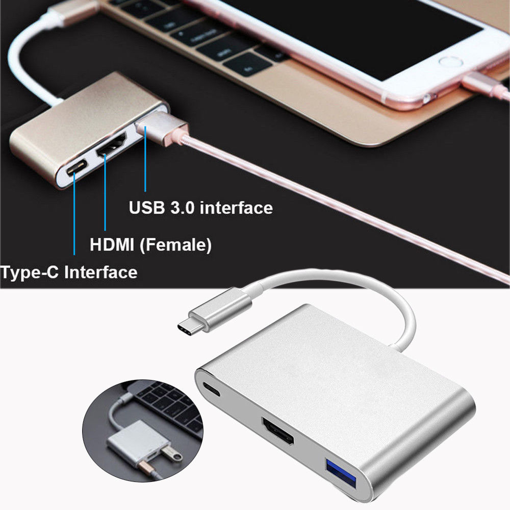 Тип-C до 4k HDMI USB 3.1 Кабел 3IN1 HD USB 3.0 USB ХАБ-C Полнење Порт за Полнење