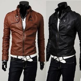 Нова Мода во машка облека СТП кожа стојат јака Човек Јакни Пролет, Есен Мотоцикл Тенок кожа Палто Outwear