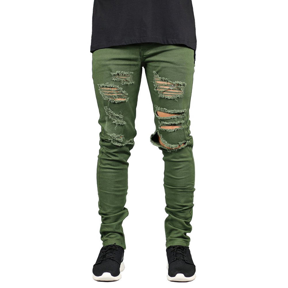 Мажите Патент Уништени Фармерки Водат Мода Војска Зелена Искинале Мажите Тесни Фармерки Y2631