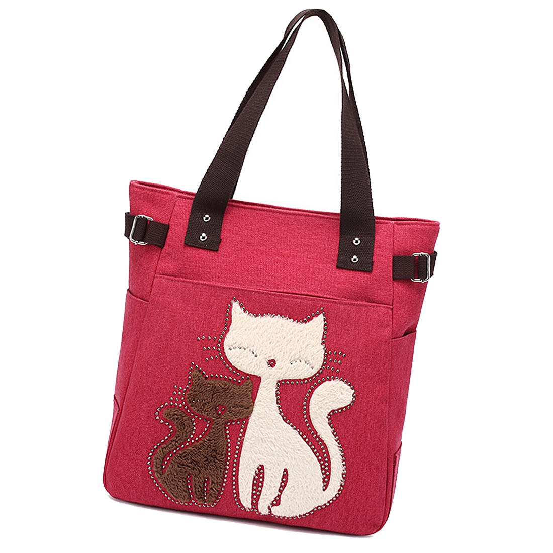 Жените гласник чанта платно торба со симпатична мачка мал шопинг торба Зелена