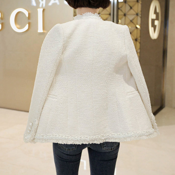 Нови Жените Врвот Волна палто Tweed сомот Палто мода Пристигна Врвен Квалитет Едноставно Секси Тенок Тенка Памучна бисер