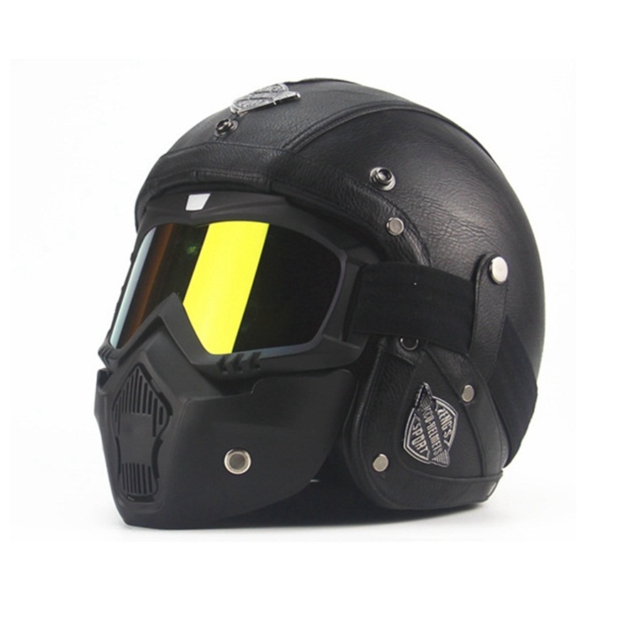 Бесплатен превозот 1pcs Топла Кожа Мотокрос Шлем Capacete Отворен Лице Половина Мотоцикл Шлемови со очила маска