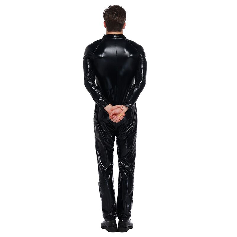 Плус S-XXXL Силна Црна ПВЦ Кожа Латекс Bodysuit Врвот СТП Секси Zentai Catsuit Геј Леотар Отвори Crotch Zippre Jumpsuit