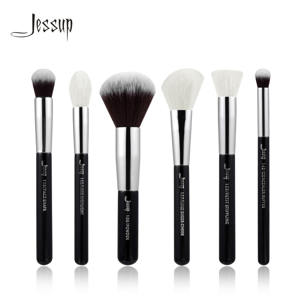 Jessup Црна/Сребрена Професионална Шминка Четки Поставите сочинуваат Четка Алатки за полнење Бафер Боја Образ Нагласи