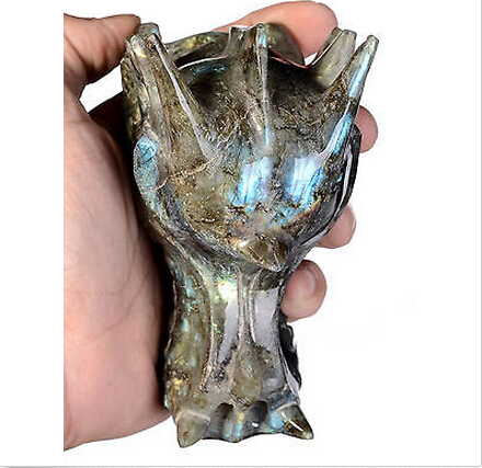 Природни labradorite Змеј Черепот/Глава кристал исцелување резба
