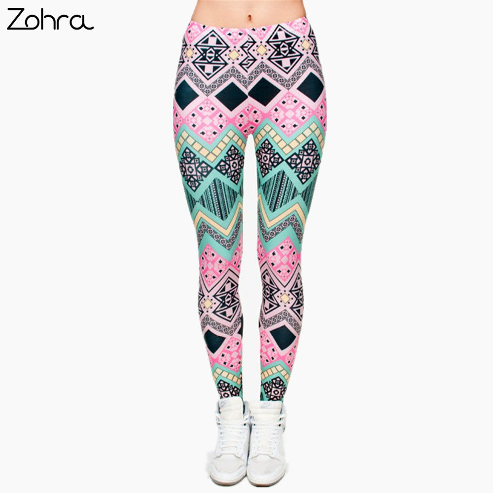 Zohra Сосема Нова Мода Ацтеките Печатење legins Панк Жените Legging Еластичен Панталони Секојдневен Тенок одговара Панталони