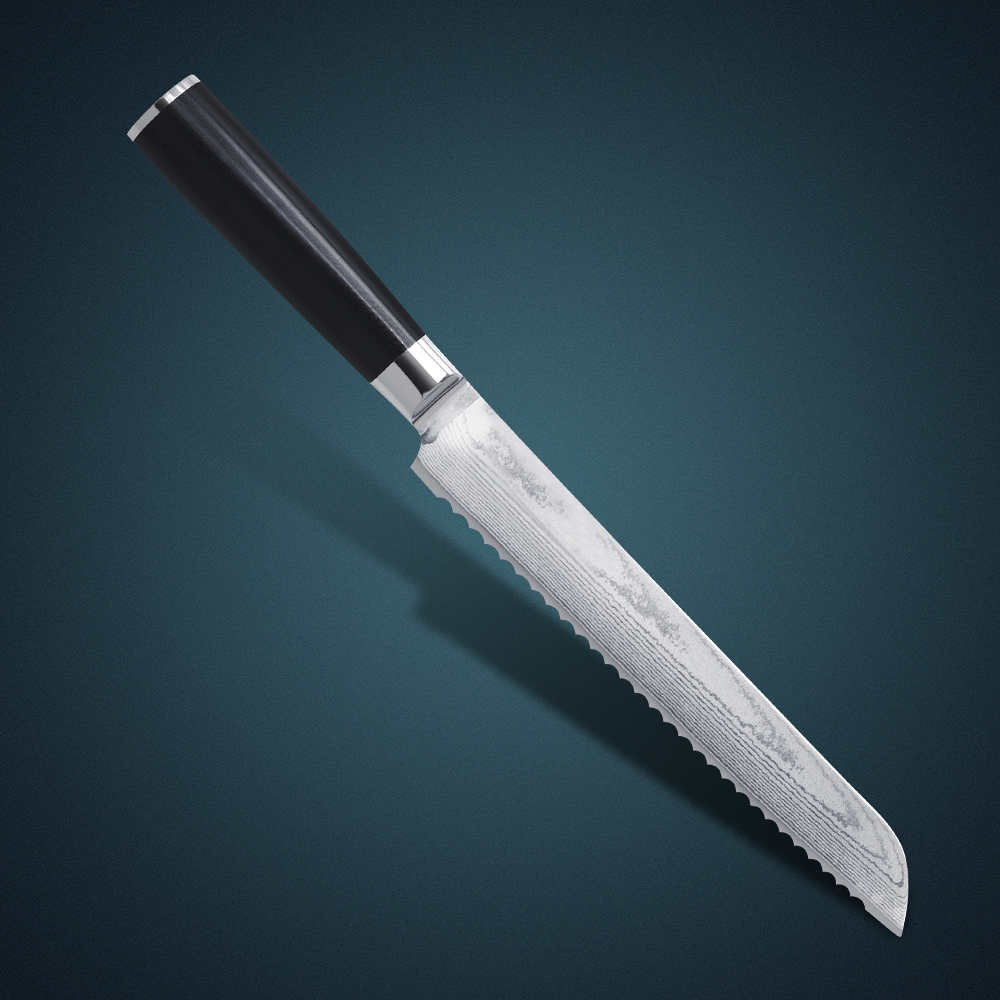 Huiwill бренд Топла продажба 8 Јапонски VG10 Дамаск челик кујнски нож за Леб со фалсификувани G10 се справи со кујната
