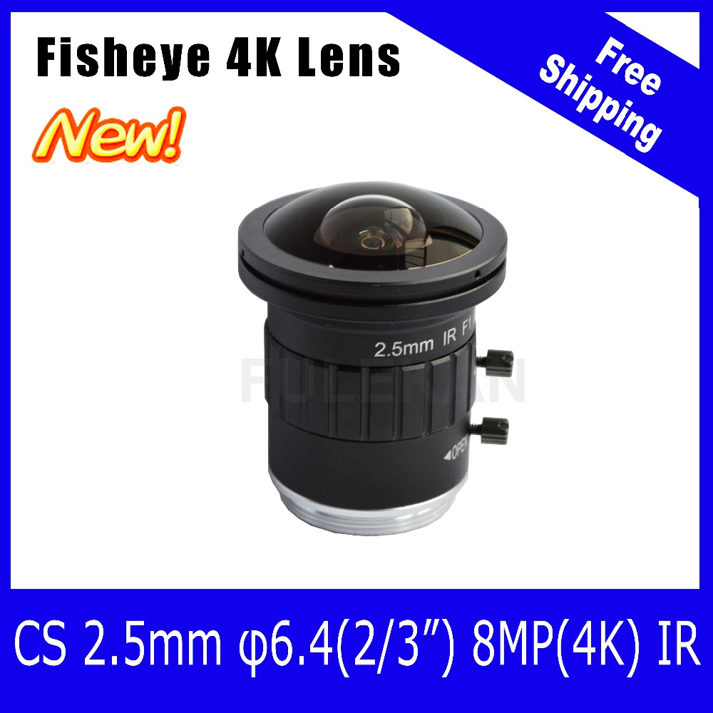4K Леќа 8Megapixel 2,5 mm Фиксна Fisheye CS Mount Леќа 2/3 Инчен 190 Степен За видео надзор 4K Камера Бесплатен Превозот