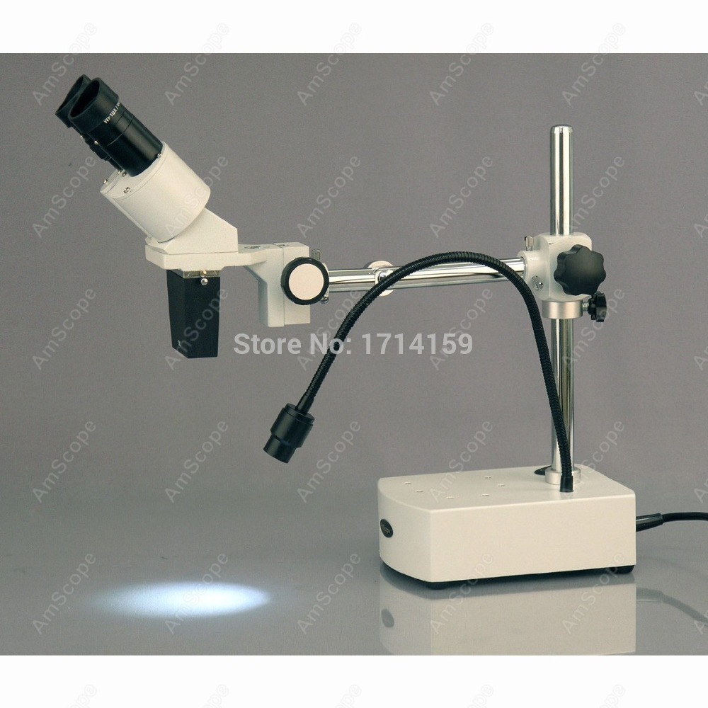 AmScope Материјали 10X-20X LED Бинокуларна Стерео Микроскоп Бум Рака со Gooseneck Светлина
