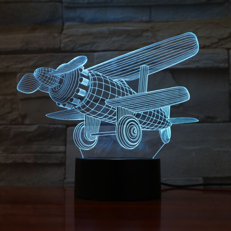 Авион 3D Светилка 7 промена на Бојата на Допир се Префрлите Мали Ноќ Светло Обоени светлини Атмосфера светилка спалната