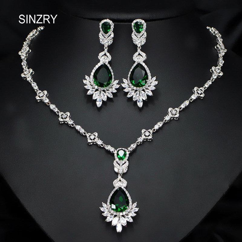 SINZRY Класичен накит сетови кубни циркон цвет ѓердан капка обетки трендовски булчински облекување накит сетови жените накит за подарок