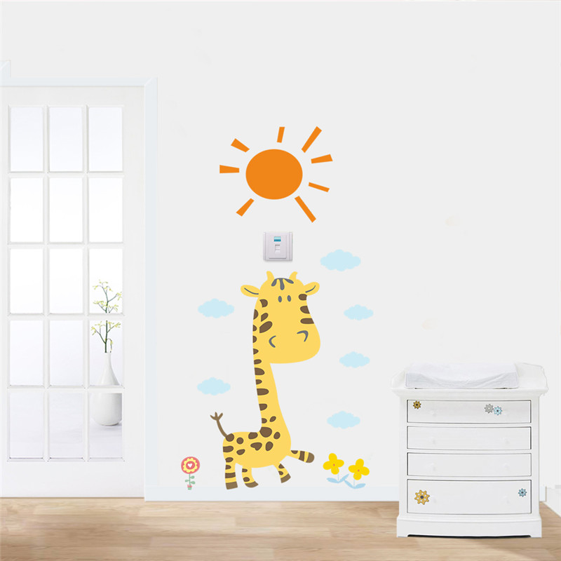 % Жирафа Жирафа Сонцето Ѕид Налепници Decals За деца Соби Бебе бебе соба спална соба Дома Декор Деца Животинско Постер
