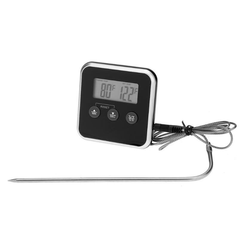 0/250 целзиусови степени Степени Електронски LCD Кујна Храна Термометар BBQ Сонда Температура Аларм Готвење Тајмер Метеоролошка Станица