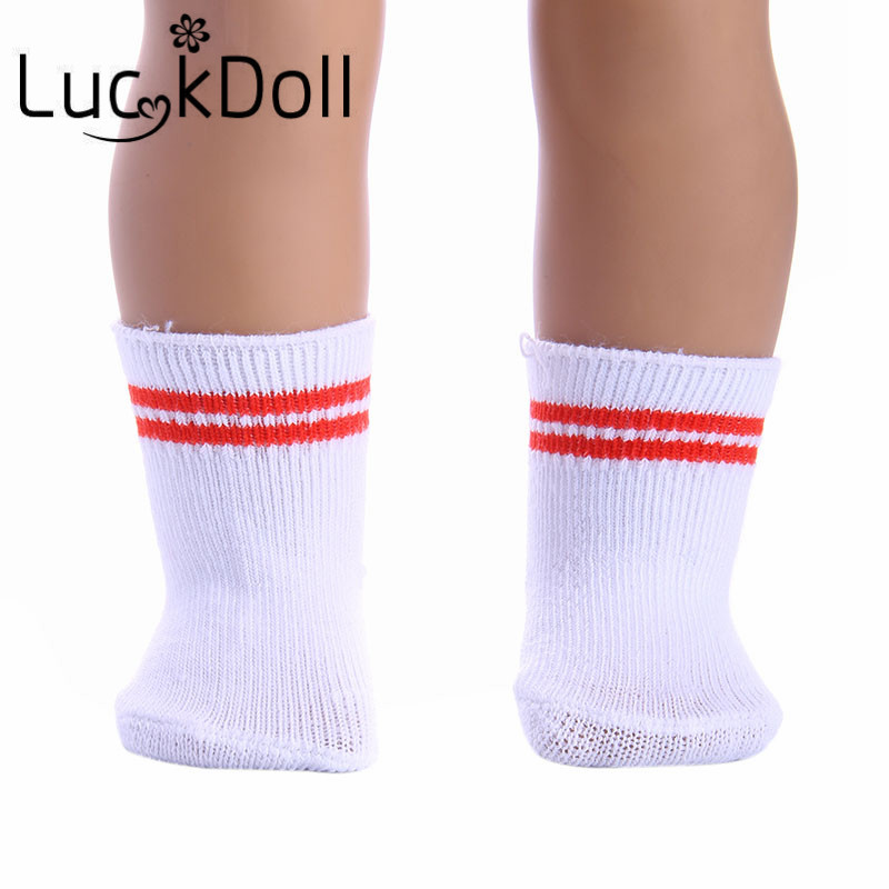 Luckdoll Шарени Шема Солидна Боја Чорапи одговара за 18inch Американска Девојка Кукла или 43 см Бебе Родено Кукла Додатоци