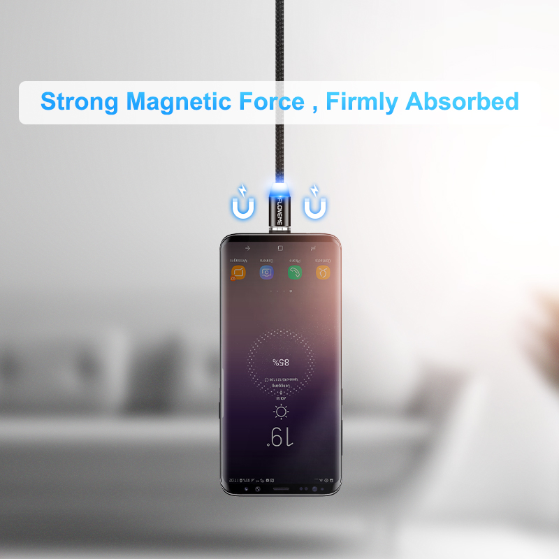 FLOVEME LED Magentic Тип C USB Кабел За Samsung Галакси S9 S8 Забелешка 8 Магнет Полначот 1M Плетенка Тип-C Кабел За