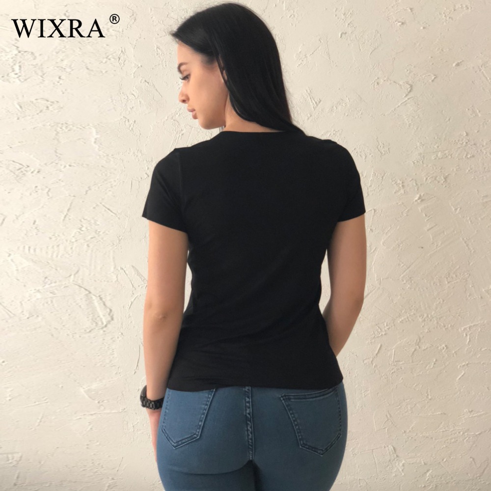 Wixra Основните Т кошула Жените V Деколте, T-shirt 2018 Лето Нови Женски Секојдневен Блузи Кратко Sleeve маици Жените