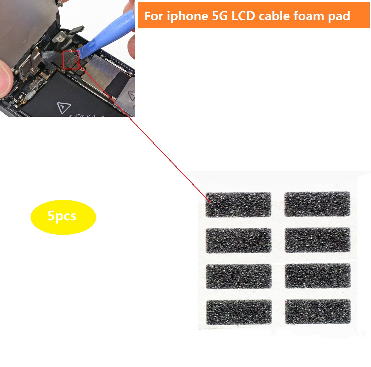 5pcs Премиум LCD flex кабел на сунѓерот подлога За iPhone 5 црна лепак за flex кабел Интервал сунѓерот налепница Замена