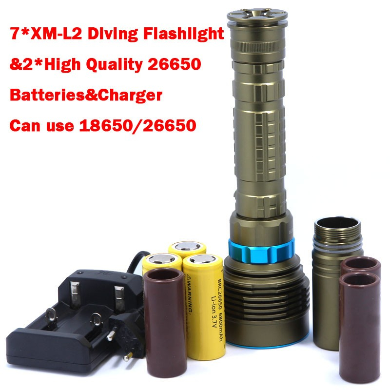 14000LM 70W 7* XM-L2 LED Нуркање Светло Факел 200M Подводни Водоотпорен LED Блиц Светлина Фенер+ 3*26650 Батерии+ Полнач