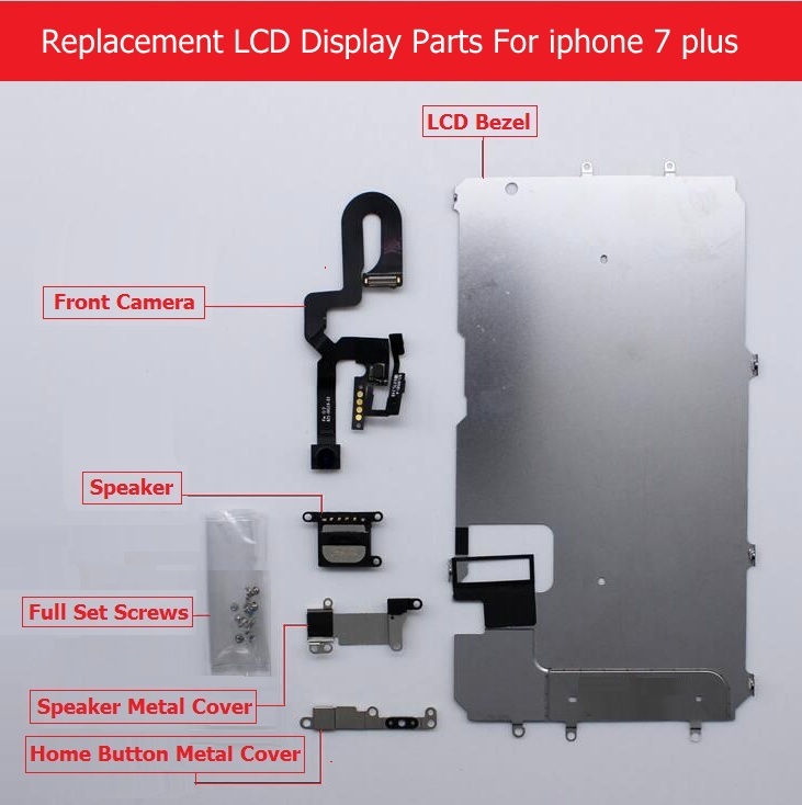 Целосен Сет делови За Apple iPhone 7 7 плус LCD дисплеј Метални Рамки /Предната камера /звучници/ home копчето flex кабел