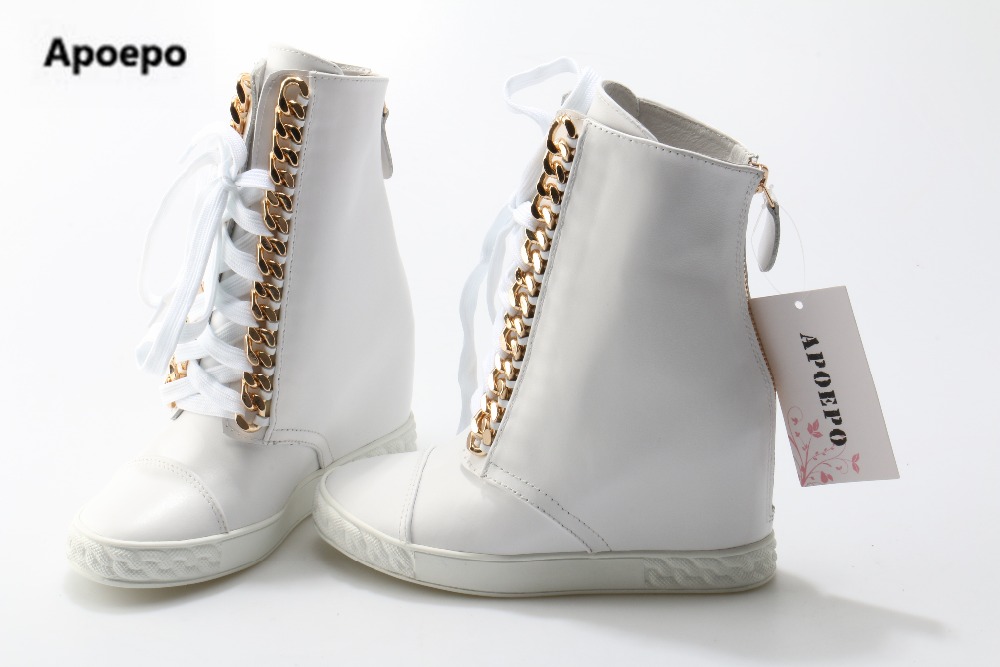 Apoepo бренд чевли 2017 глуждот чизми за жените зимски чизми СТП кожа бели чевли оптоварување чевли жените злато метал
