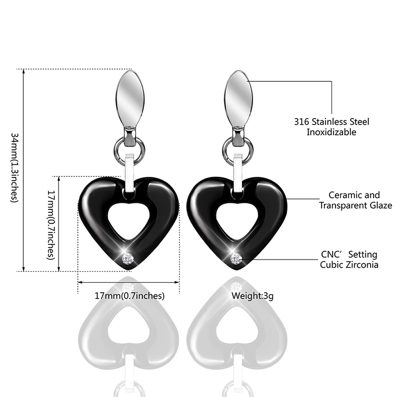 Моден Срцето Обетки Керамички Капка Обетки Црно Бела Природни Здравство Керамички Earring За Жените Трендовски Накит