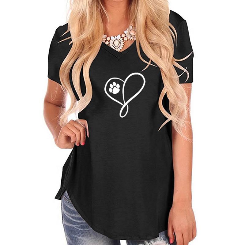 Жените Т-маица 2018 Нова Мода Куче, Мачка Шепа Срцето Печатење на Блузи, T-Shirt Женски Исече Femme Плус Големина Bts