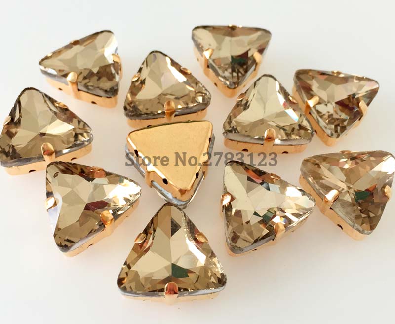 18mm Злато долниот Триаголник форма светлина кафе ноктот rhinestones,кристално стакло се шие на камења,diy/венчаница/