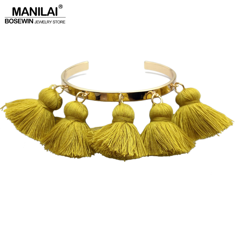 MANILAI 4 Бои Бохемија Tassel Шарм Нараквици За Жените Мода Злато Бојата на Ткаенината Алки & Нараквици Заврши Manchette