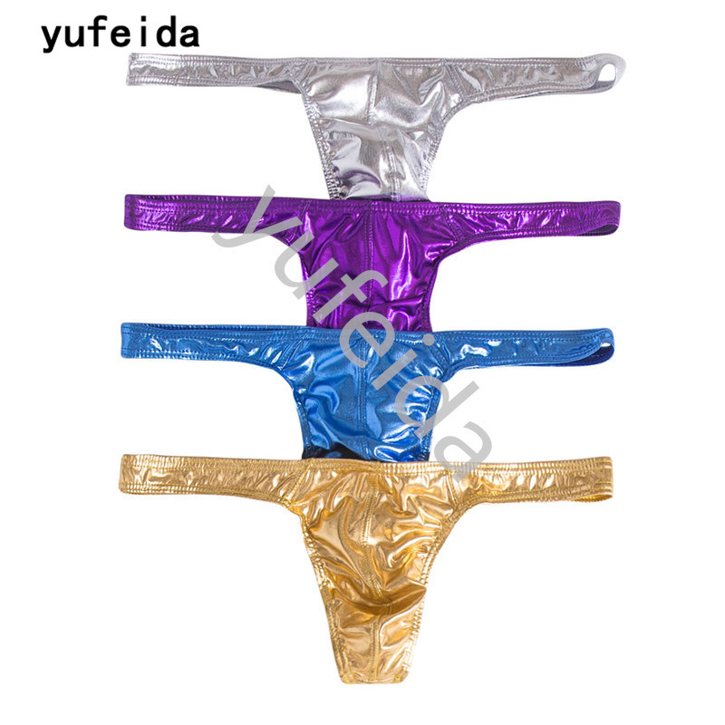 YUFEIDA 4PCS/Многу Секси Машки Тесни Faux Кожа G-string Мажите долна облека Мазна Злато Камшик Геј Клуб Танц Геј Носат