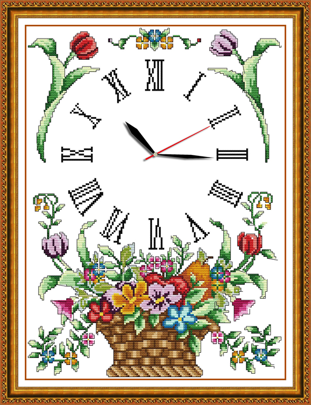 Цвет кошница часовник крстот бод комплет 14ct 11ct смета за печатење платно ѕиден часовник крои везови DIY рачно изработени