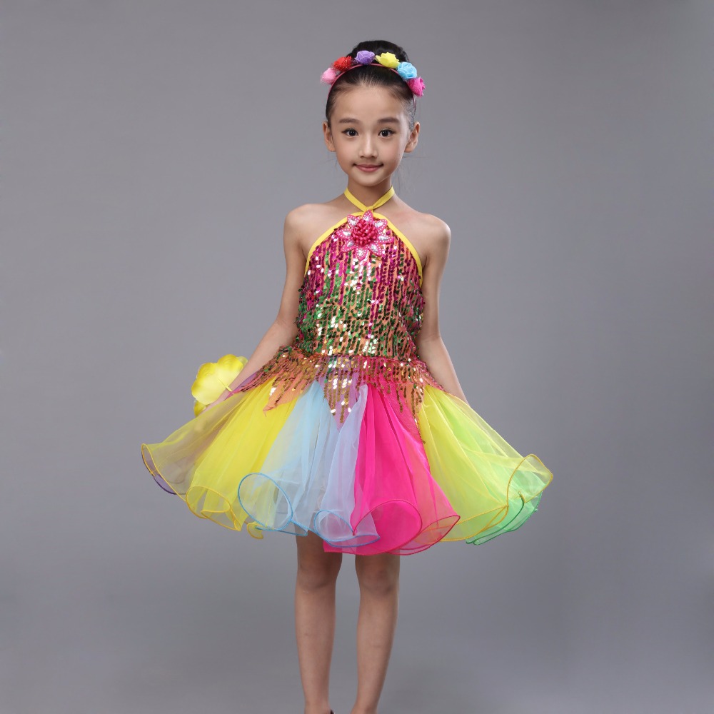 Мало Деца Царинската бал Девојки Принцеза Шарени Sequined Решетката Облечи Девојка Танц Фустани WGW6009