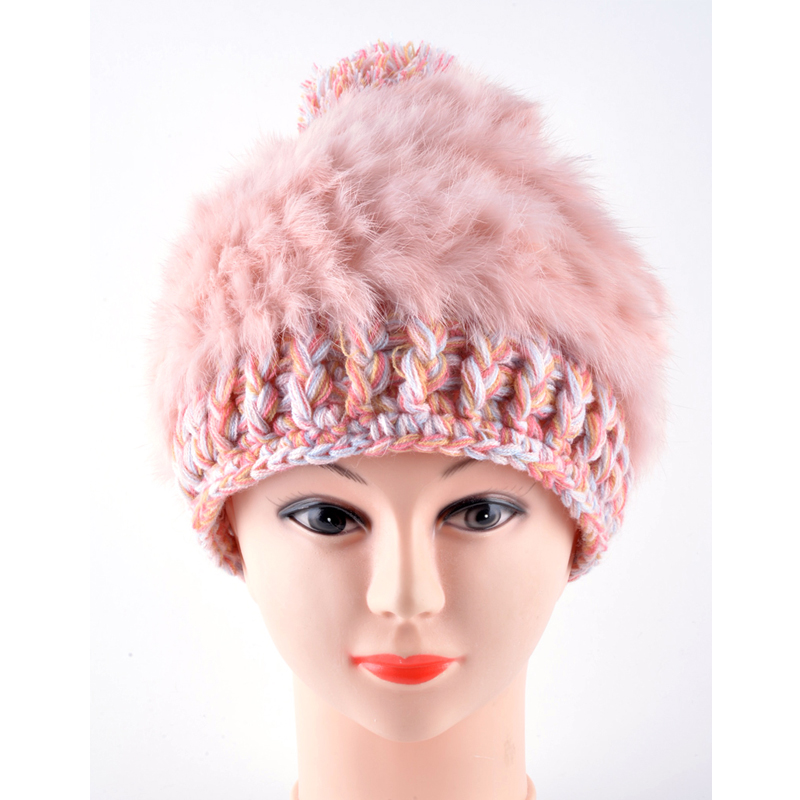 Моден зимски капи за жените Благородна и стилски шапка Зајакот Крзно ткаат beanie Плетење волнени Вистинско Крзно Секојдневен