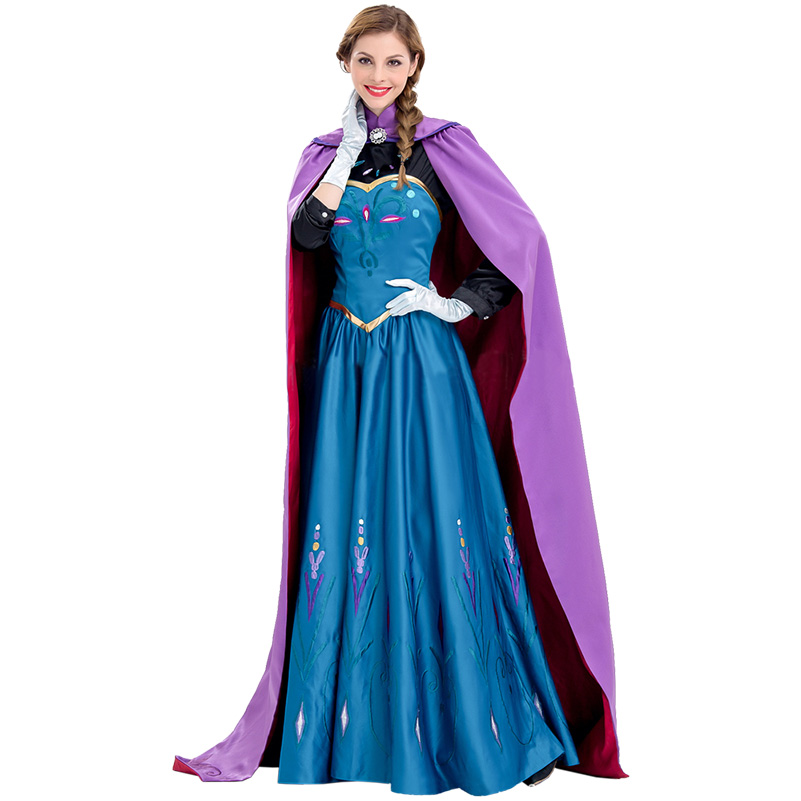 Снег Кралицата Принцезата Ана Cosplay Костим За Возрасни Жени Сина партија Фустан Со пурпурна Наметка Пад на Превозот