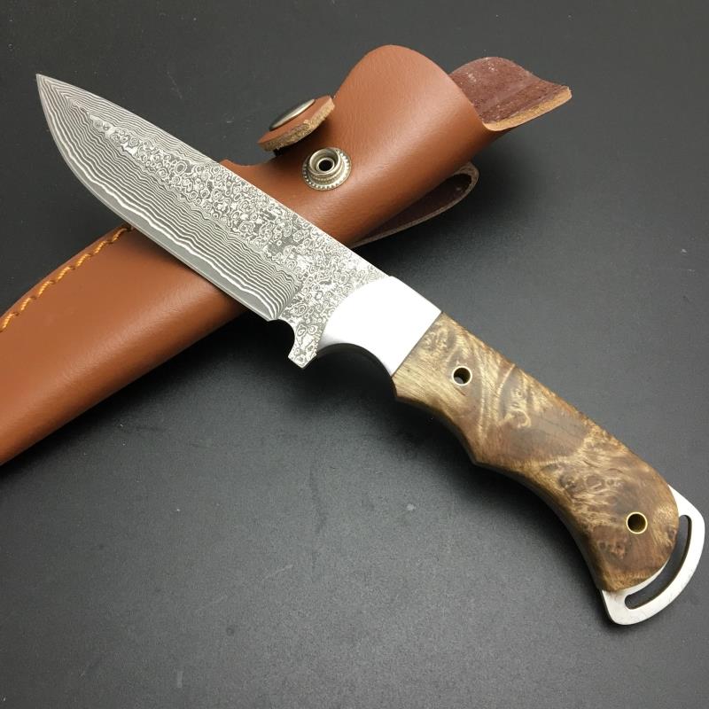 топла Високо-одделение Дамаск нож Тактички нож Shiro Дрво на отворено бутик подарок наплата директно нож за сечење алатки